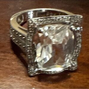 Beautiful and Classy Silver Ring with Large Clear Gemstone